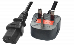 IEC C13 UK Mains Power Cord, 1.8m (Type G)