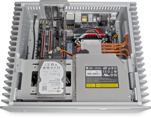 Internal view of the Mamba shown with optional TV card/HDD installed
(previous generation motherboard shown)